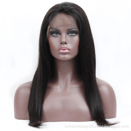 HC Factory Wholesale Unprocessed Raw Indian Human Lace Wig Virgin Straight Human Hair Full Lace Wigs